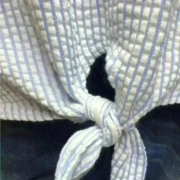 Green Envelope Blouse Blue and White Striped Size Large - Picture 3 of 5